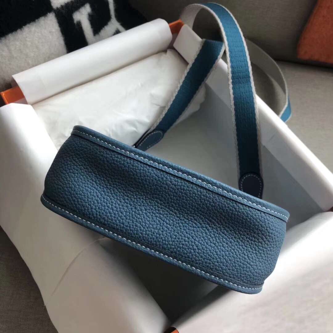 Hermes Evelyne 16 Amazone TPM Shoulder Bag In Blue Jean Clemence Leather